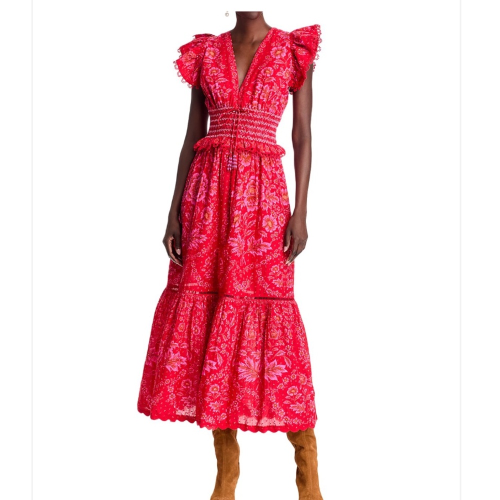 NWT Farm Rio Olivia Red Floral Tropical Maxi Dress Brazilian Boho Resort SIZE L